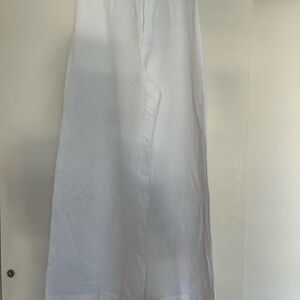 Elegant White Wide Leg Linen Mix Pants
